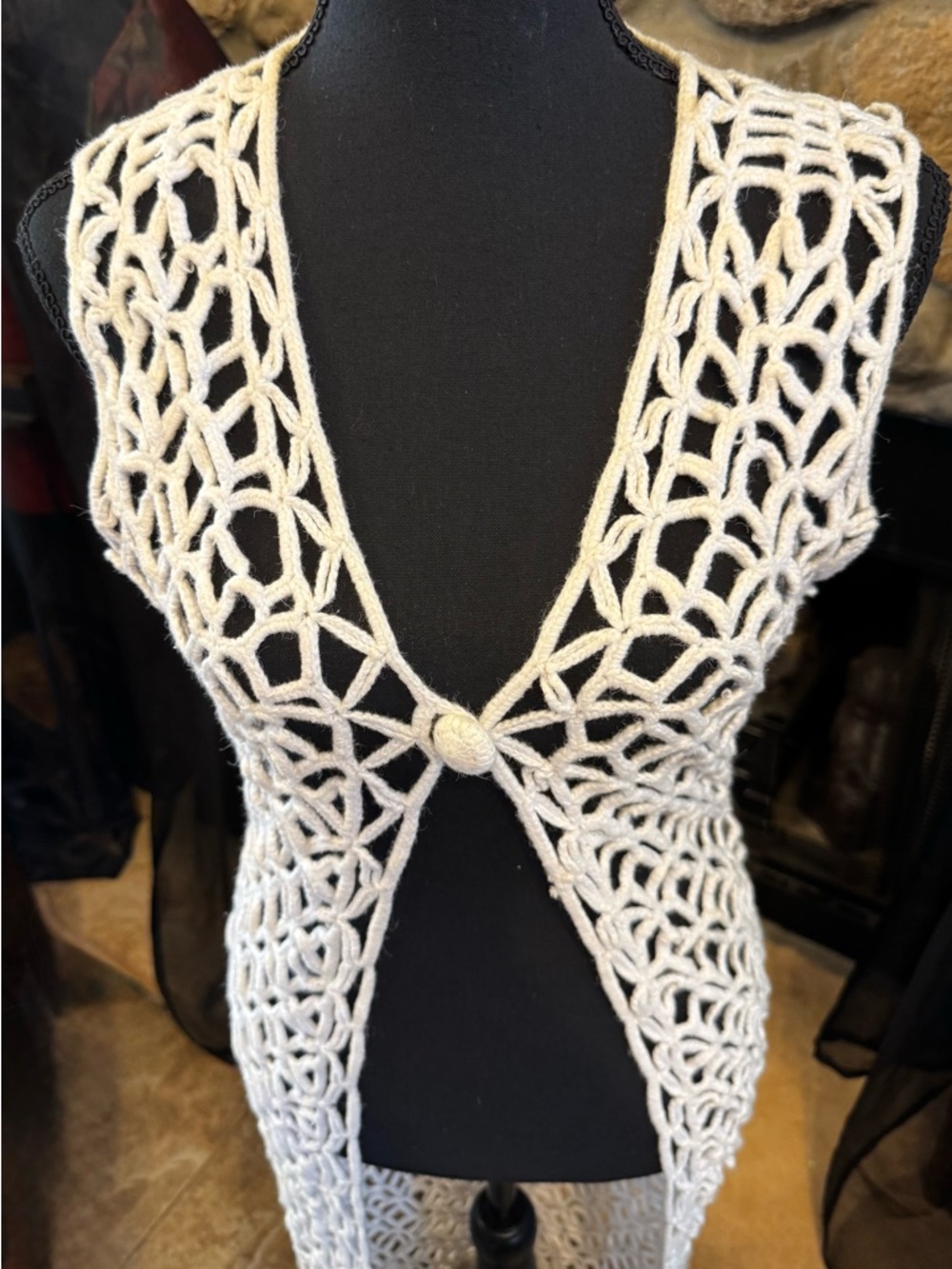 Open Crochet Vest in Ivory/White